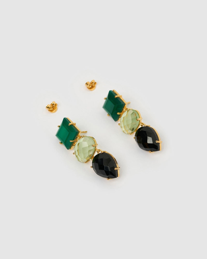 Izoa Earrings Izoa Rylee Earrings Gold Green Black IZ-RYLEEEAR-GLDGREENBLK