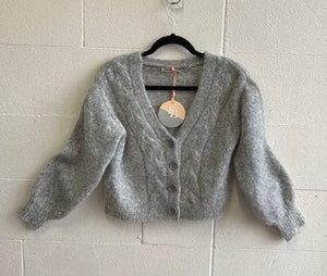 Spicy Sugar Teaberry Knit Crop Cardigan - Grey - The Zebra Effect