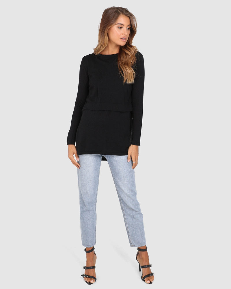 
                
                    Load image into Gallery viewer, Madison The Label TOP Madison The Label Hana Overlay Knit Top - BLACK
                
            