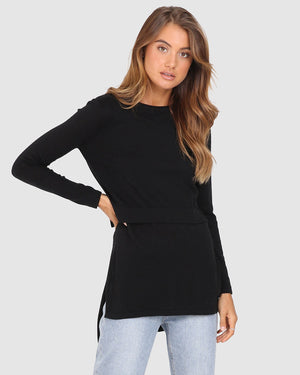 Madison The Label Hana Overlay Knit Top - BLACK - The Zebra Effect