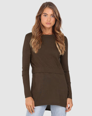 Madison The Label TOP Madison The Label Hana Overlay Knit Top - CHOCOLATE *new*