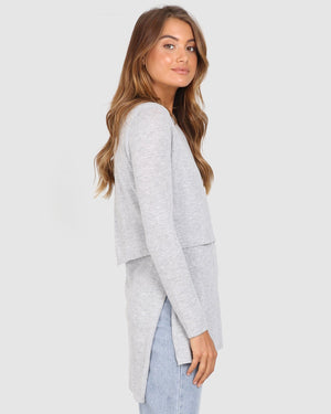 Madison The Label Hana Overlay Knit Top - GREY - The Zebra Effect