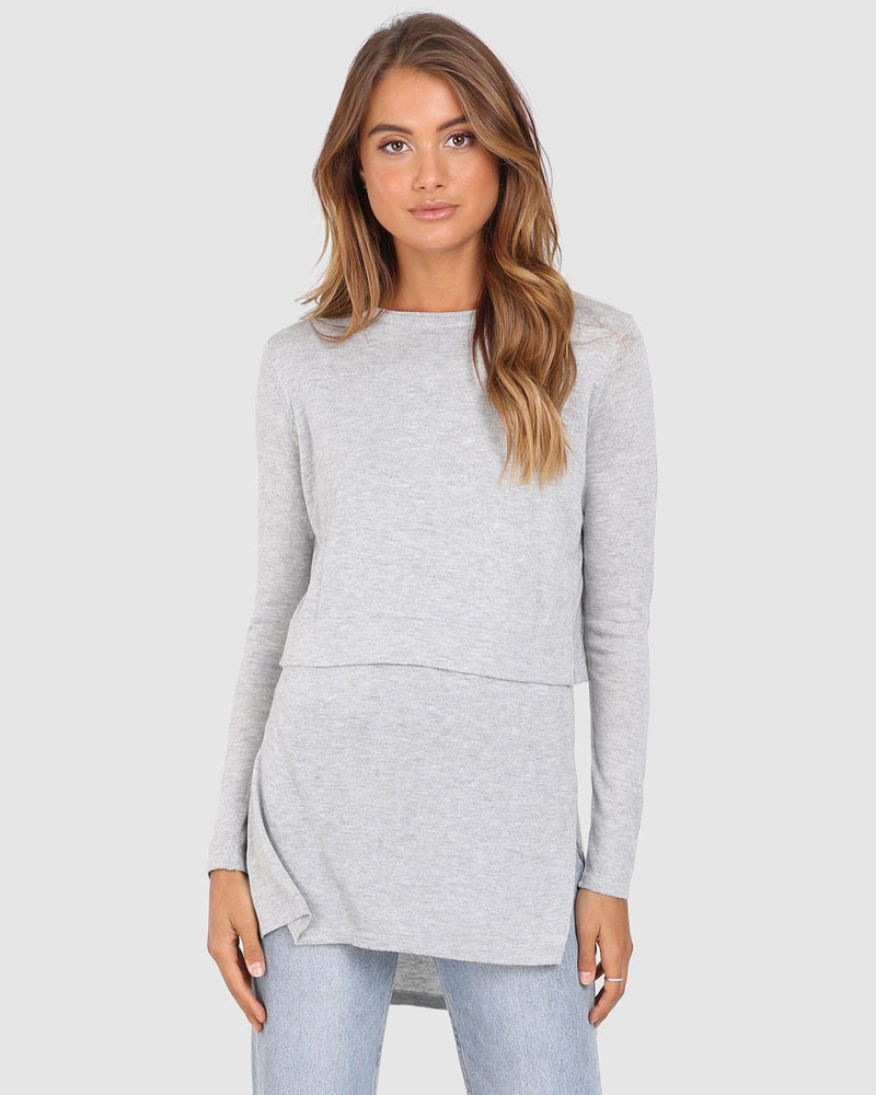 Madison The Label Hana Overlay Knit Top - GREY - The Zebra Effect