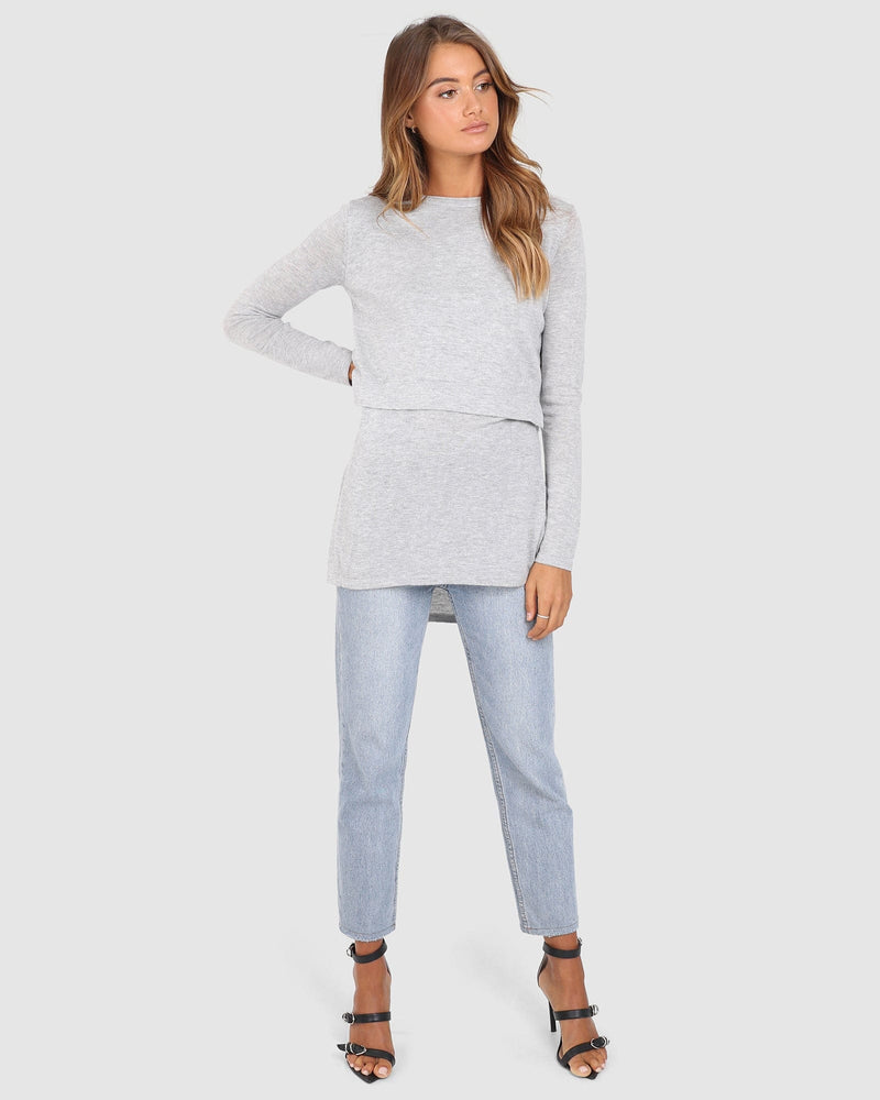 Madison The Label Hana Overlay Knit Top - GREY - The Zebra Effect