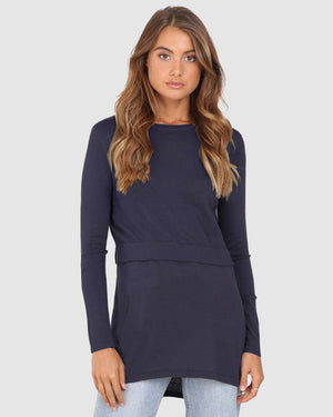 
                
                    Load image into Gallery viewer, Madison The Label TOP Madison The Label Hana Overlay Knit Top - NAVY
                
            