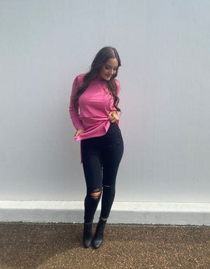 Madison The Label TOP Madison The Label Hana Overlay Knit Top - PINK