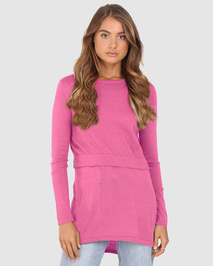 Madison The Label TOP Madison The Label Hana Overlay Knit Top - PINK