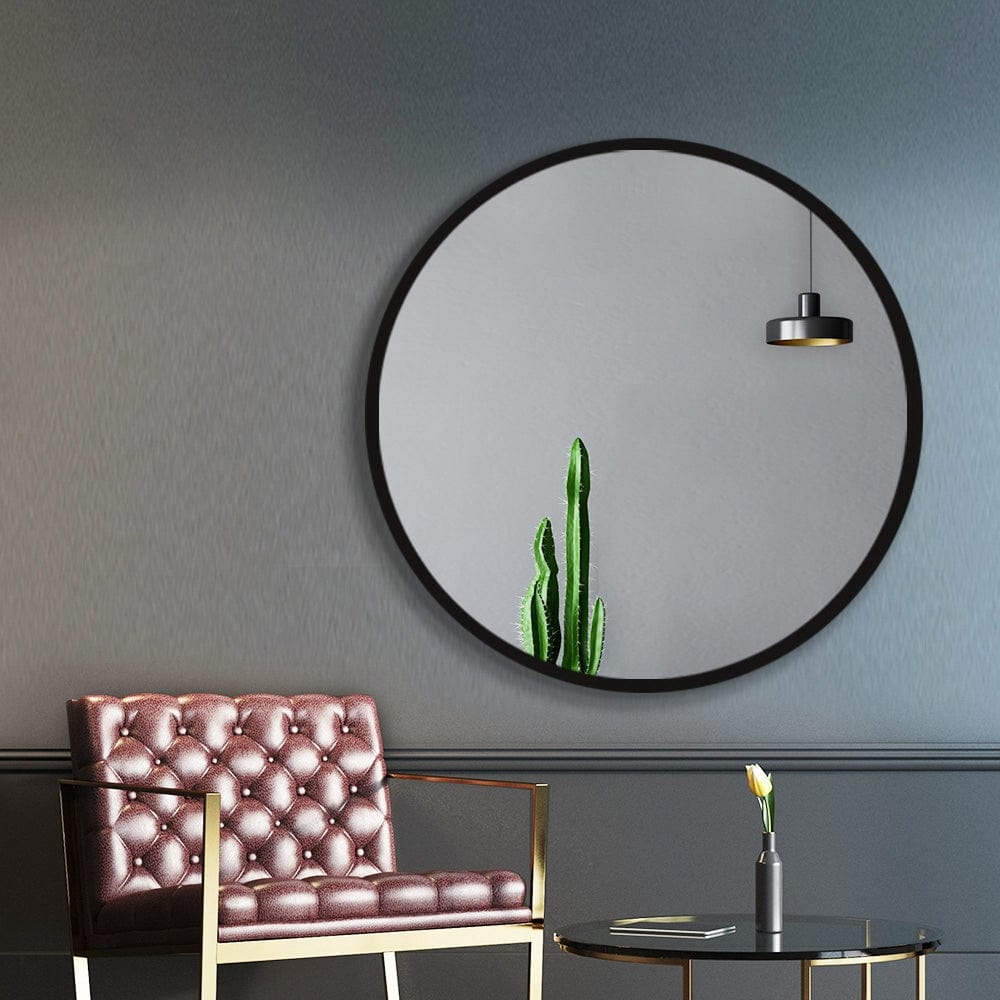 The Zebra Effect Health & Beauty > Makeup Mirrors Embellir 80cm Wall Mirror Bathroom Round Makeup Mirror MM-WALL-ROU-BK-80