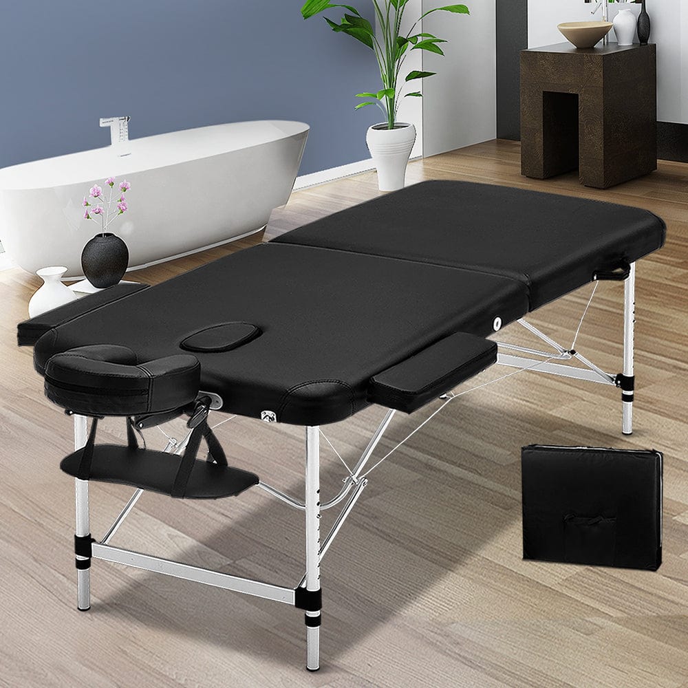 The Zebra Effect Health & Beauty > Massage Zenses 2 Fold Portable Aluminium Massage Table - Black MT-ALUM-2FOLD-BK-75