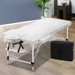 The Zebra Effect Health & Beauty > Massage Zenses 75cm Wide Portable Aluminium Massage Table Two Fold Treatment Beauty Therapy White MT-ALUM-2FOLD-WH-75