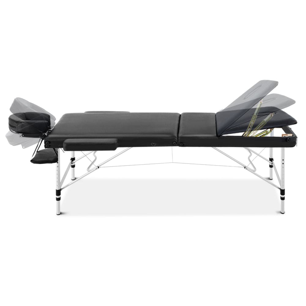 The Zebra Effect Health & Beauty > Massage Zenses 70cm Wide Portable Aluminium Massage Table 3 Fold Treatment Beauty Therapy Black MT-ALUM-GA301-BK-70