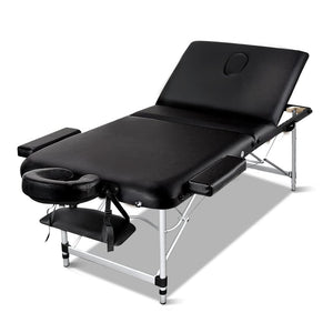 The Zebra Effect Health & Beauty > Massage Zenses 70cm Wide Portable Aluminium Massage Table 3 Fold Treatment Beauty Therapy Black MT-ALUM-GA301-BK-70