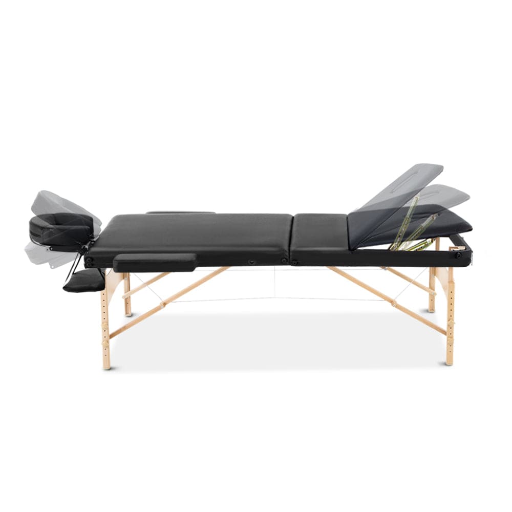 The Zebra Effect Health & Beauty > Massage Zenses 60cm Wide Portable Wooden Massage Table 3 Fold Treatment Beauty Therapy Black MT-WOOD-F3-BLACK-60