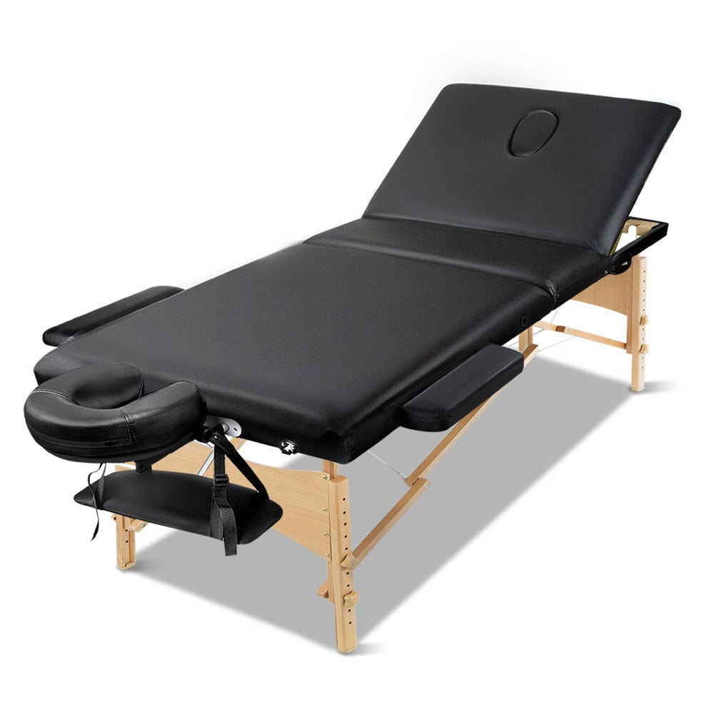 The Zebra Effect Health & Beauty > Massage Zenses 60cm Wide Portable Wooden Massage Table 3 Fold Treatment Beauty Therapy Black MT-WOOD-F3-BLACK-60