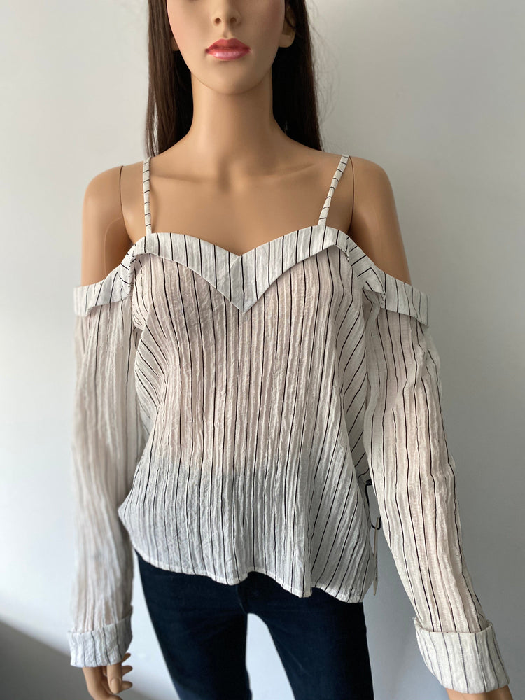 Refuge Striped Off Shoulder Lisa Top (White with Black Stripes)