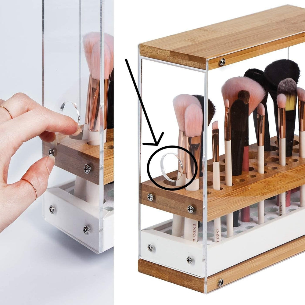 The Zebra Effect Health & Beauty > Cosmetic Storage 31 Holes Acrylic Bamboo Brush Holder Organiser Beauty Cosmetic Display Stand with Leather Drawer White (22.3 x 8.6 x 21.5 cm) V178-13617