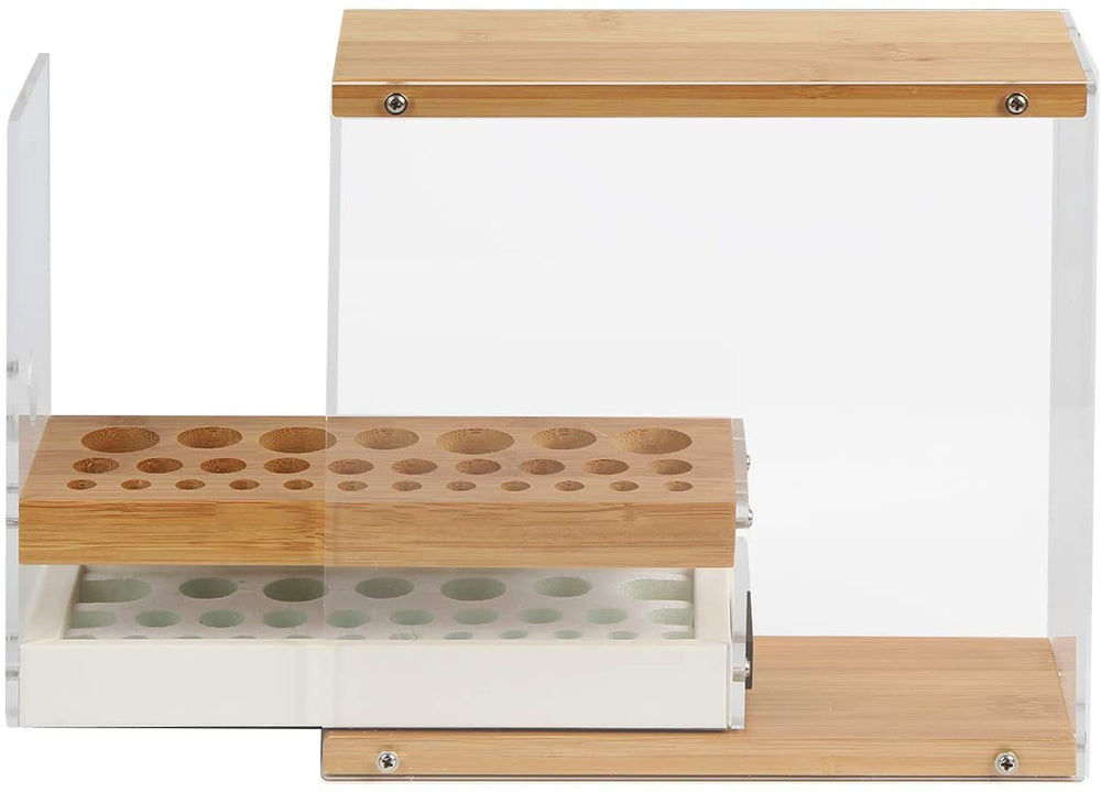 The Zebra Effect Health & Beauty > Cosmetic Storage 31 Holes Acrylic Bamboo Brush Holder Organiser Beauty Cosmetic Display Stand with Leather Drawer White (22.3 x 8.6 x 21.5 cm) V178-13617