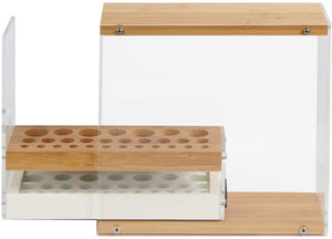The Zebra Effect Health & Beauty > Cosmetic Storage 31 Holes Acrylic Bamboo Brush Holder Organiser Beauty Cosmetic Display Stand with Leather Drawer White (22.3 x 8.6 x 21.5 cm) V178-13617