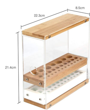 The Zebra Effect Health & Beauty > Cosmetic Storage 31 Holes Acrylic Bamboo Brush Holder Organiser Beauty Cosmetic Display Stand with Leather Drawer White (22.3 x 8.6 x 21.5 cm) V178-13617