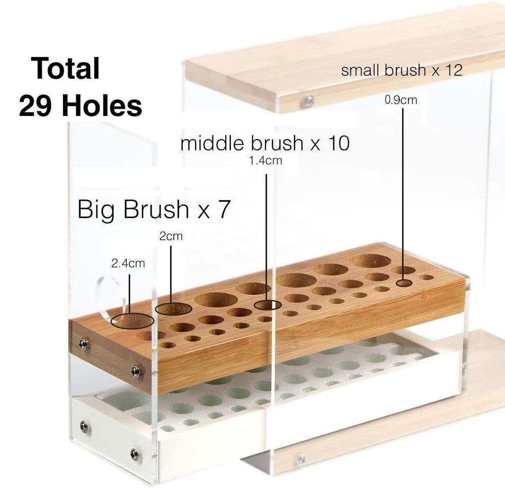The Zebra Effect Health & Beauty > Cosmetic Storage 31 Holes Acrylic Bamboo Brush Holder Organiser Beauty Cosmetic Display Stand with Leather Drawer White (22.3 x 8.6 x 21.5 cm) V178-13617