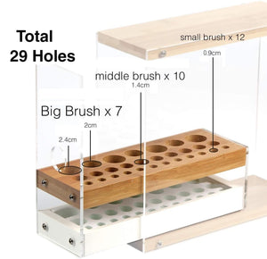The Zebra Effect Health & Beauty > Cosmetic Storage 31 Holes Acrylic Bamboo Brush Holder Organiser Beauty Cosmetic Display Stand with Leather Drawer White (22.3 x 8.6 x 21.5 cm) V178-13617