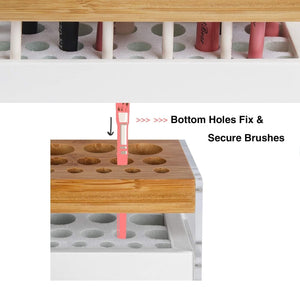 The Zebra Effect Health & Beauty > Cosmetic Storage 31 Holes Acrylic Bamboo Brush Holder Organiser Beauty Cosmetic Display Stand with Leather Drawer White (22.3 x 8.6 x 21.5 cm) V178-13617