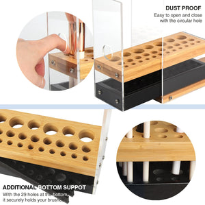 The Zebra Effect Health & Beauty > Cosmetic Storage 31 Holes Acrylic Bamboo Brush Holder Organiser Beauty Cosmetic Display Stand with Leather Drawer Black (22.3 x 8.6 x 21.5 cm) V178-13624