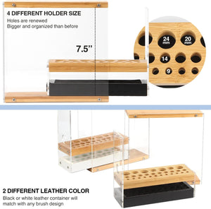 The Zebra Effect Health & Beauty > Cosmetic Storage 31 Holes Acrylic Bamboo Brush Holder Organiser Beauty Cosmetic Display Stand with Leather Drawer Black (22.3 x 8.6 x 21.5 cm) V178-13624