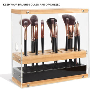 The Zebra Effect Health & Beauty > Cosmetic Storage 31 Holes Acrylic Bamboo Brush Holder Organiser Beauty Cosmetic Display Stand with Leather Drawer Black (22.3 x 8.6 x 21.5 cm) V178-13624