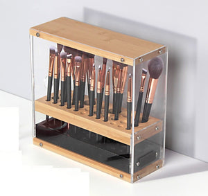 The Zebra Effect Health & Beauty > Cosmetic Storage 31 Holes Acrylic Bamboo Brush Holder Organiser Beauty Cosmetic Display Stand with Leather Drawer Black (22.3 x 8.6 x 21.5 cm) V178-13624