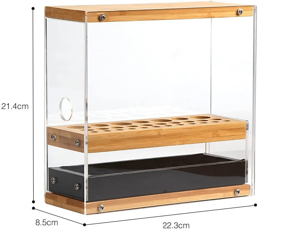 The Zebra Effect Health & Beauty > Cosmetic Storage 31 Holes Acrylic Bamboo Brush Holder Organiser Beauty Cosmetic Display Stand with Leather Drawer Black (22.3 x 8.6 x 21.5 cm) V178-13624