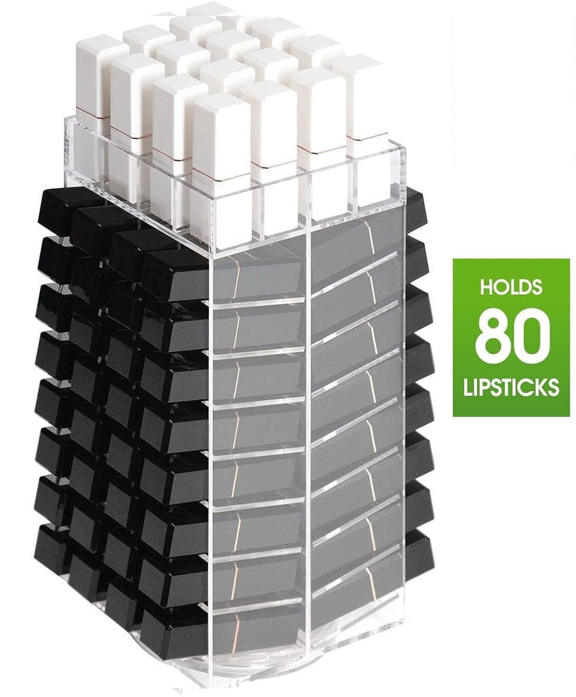 The Zebra Effect Health & Beauty > Cosmetic Storage 360 Rotating Lipstick Clear Acrylic Display Rack Organizer Stand Lazy Susan Makeup Cosmetics Storage Case Box Carousel Stunning Shelf with 80 Compartments V178-15451