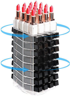 The Zebra Effect Health & Beauty > Cosmetic Storage 360 Rotating Lipstick Clear Acrylic Display Rack Organizer Stand Lazy Susan Makeup Cosmetics Storage Case Box Carousel Stunning Shelf with 80 Compartments V178-15451