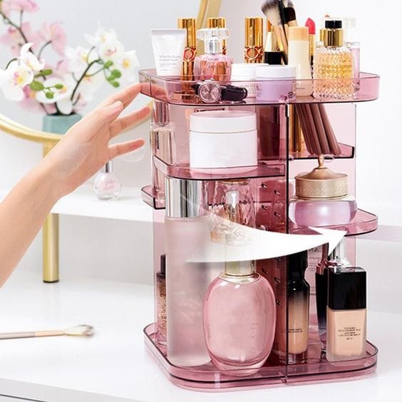 The Zebra Effect Home & Garden > Bathroom Accessories 360 Rotating Large Capacity Makeup Organizer for Bedroom and Bathroom (Pink) V178-36035