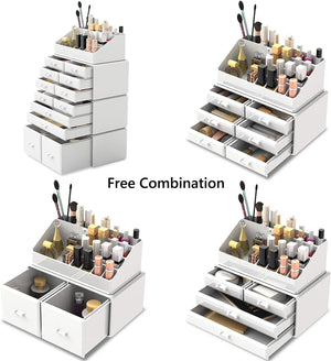 Makeup Cosmetic Organizer Storage with 12 Drawers Display Boxes (White) - The Zebra Effect