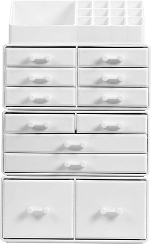 Makeup Cosmetic Organizer Storage with 12 Drawers Display Boxes (White) - The Zebra Effect