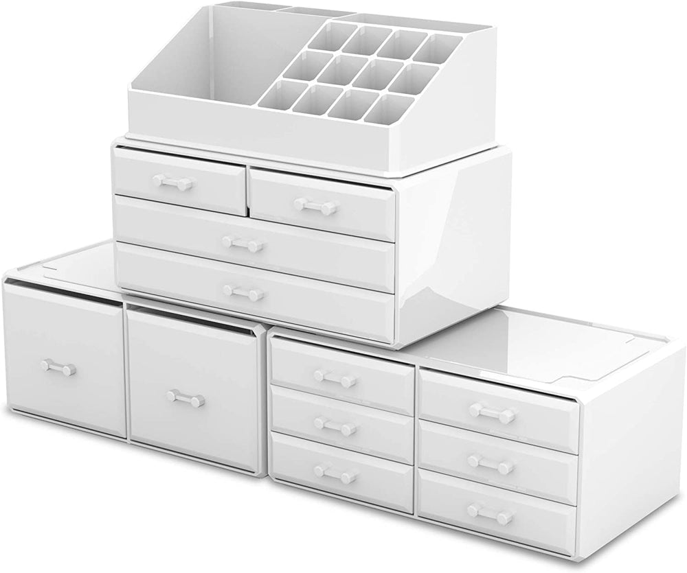 Makeup Cosmetic Organizer Storage with 12 Drawers Display Boxes (White) - The Zebra Effect
