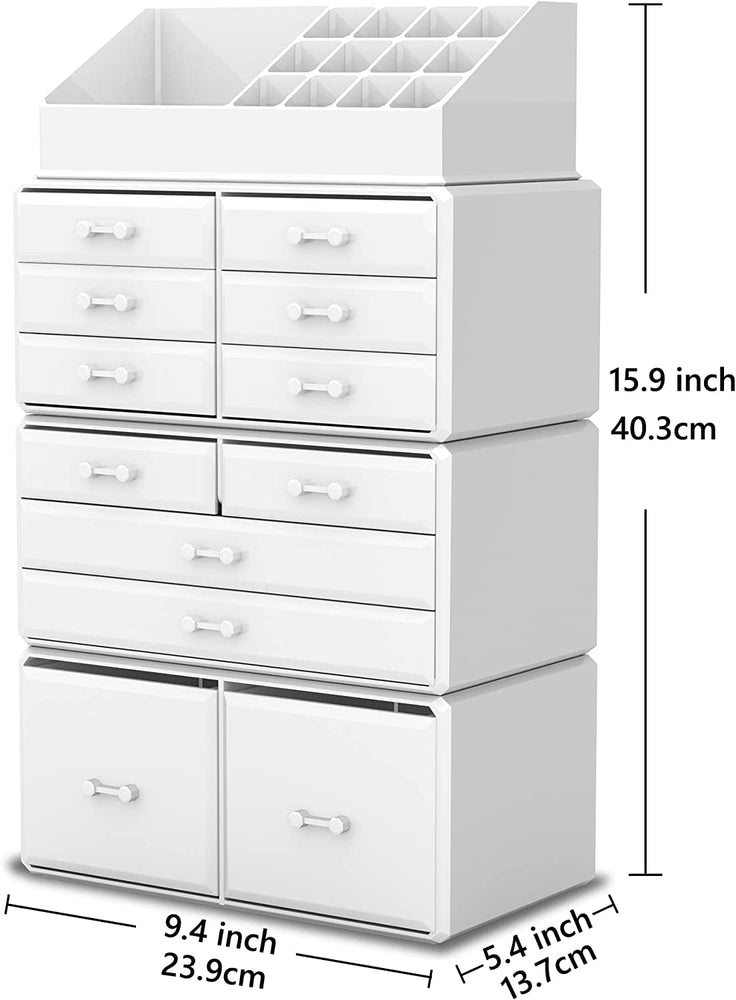 Makeup Cosmetic Organizer Storage with 12 Drawers Display Boxes (White) - The Zebra Effect