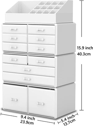 Makeup Cosmetic Organizer Storage with 12 Drawers Display Boxes (White) - The Zebra Effect