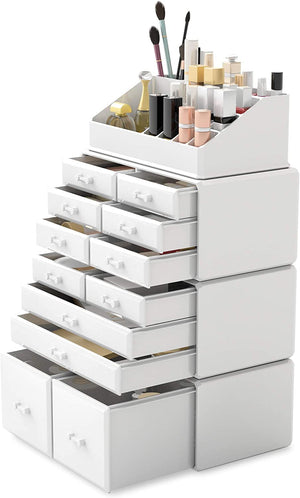 Makeup Cosmetic Organizer Storage with 12 Drawers Display Boxes (White) - The Zebra Effect