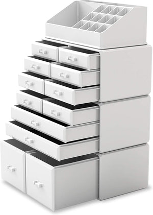 Makeup Cosmetic Organizer Storage with 12 Drawers Display Boxes (White) - The Zebra Effect