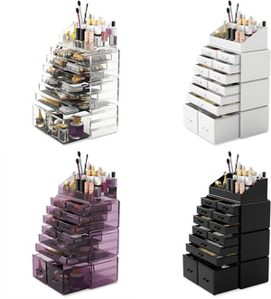 Makeup Cosmetic Organizer Storage with 12 Drawers Display Boxes (White) - The Zebra Effect