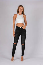 Wakee Denim (By Lily) Jean Skinny Ripped Knee - Washed Black BA117
