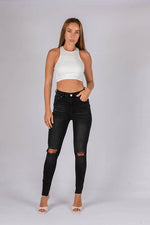 Wakee Denim (By Lily) Jean Skinny Ripped Knee - Washed Black