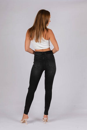 Wakee Denim (By Lily) Jean Skinny Ripped Knee - Washed Black BA117