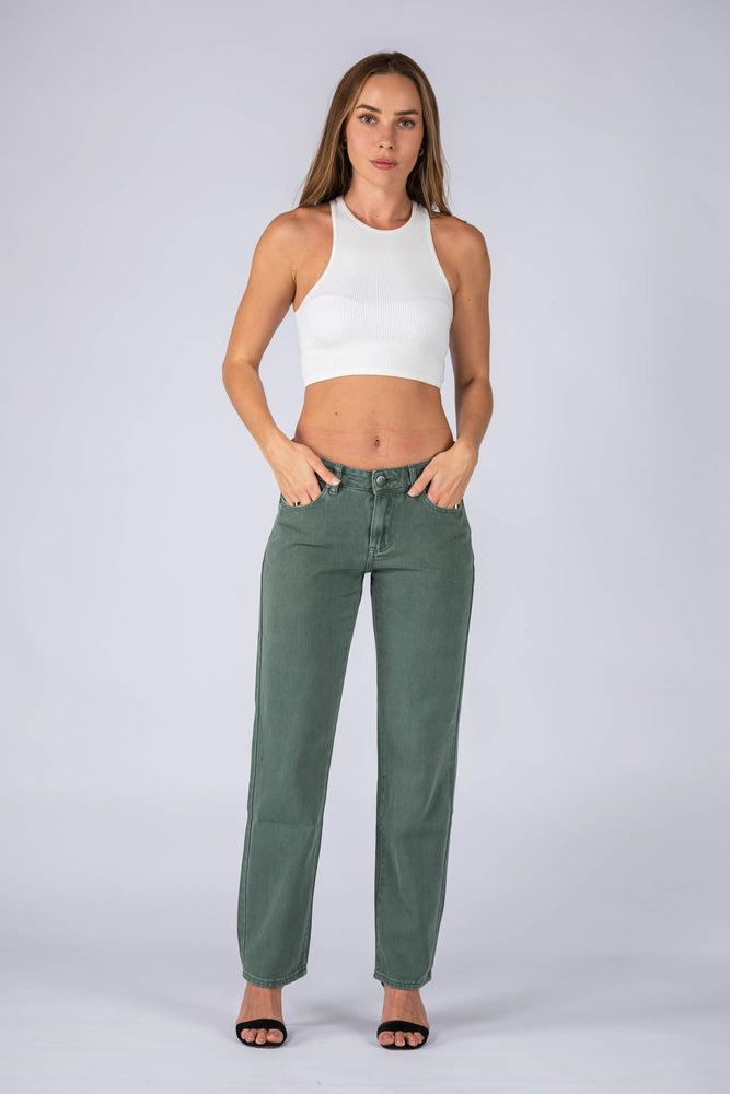 Wakee Denim (By Lily) Mid Waist Jean Pant - Green BA022