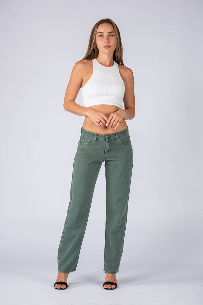 Wakee Denim (By Lily) Mid Waist Jean Pant - Green BA022 - The Zebra Effect