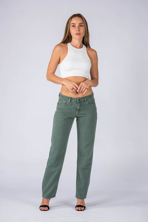 Wakee Denim (By Lily) Mid Waist Jean Pant - Green BA022 - The Zebra Effect