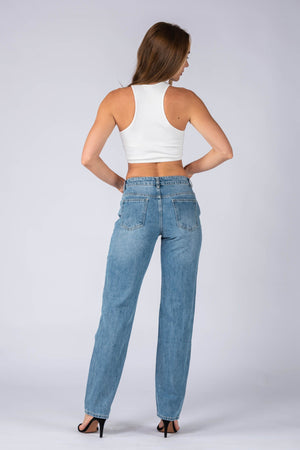 Wakee Denim (By Lily) Mid Waist Ladies Jean - Blue BA096