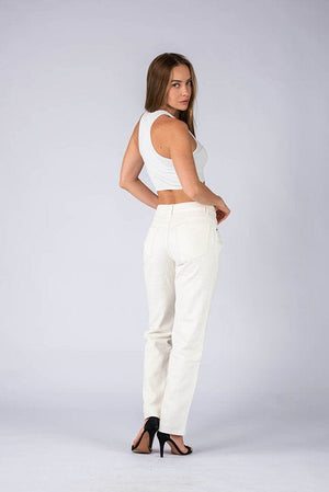 Wakee Denim (By Lily) Mid Waist Wide Leg Jean Pant - Cream BA094 - The Zebra Effect